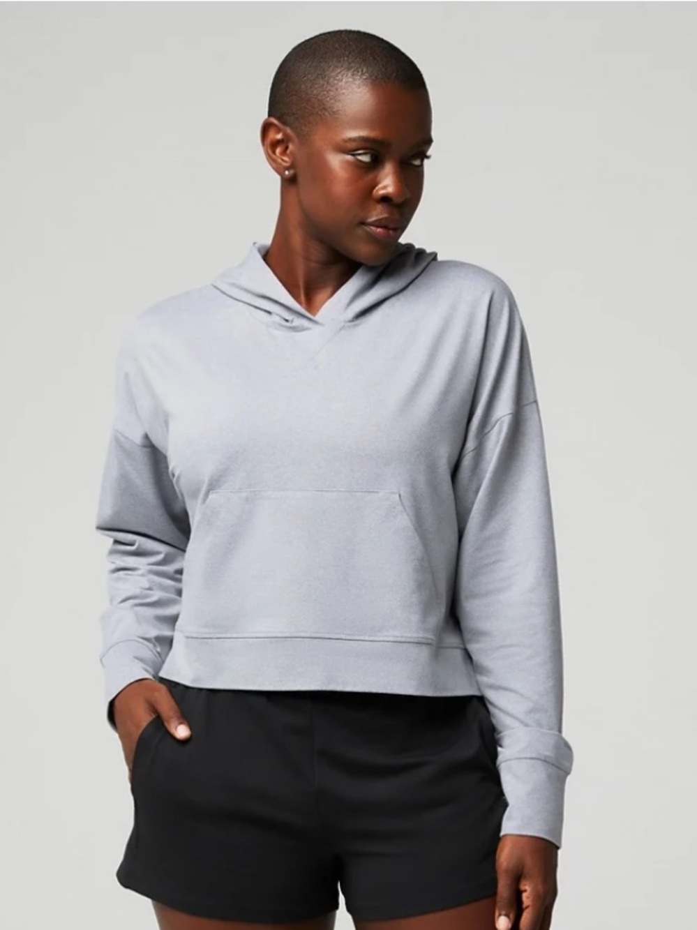 Fabletics Classic Grey Heather Cloud Jersey Cropped Hoodie